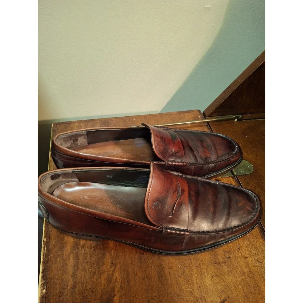 Tod's Men's Reddish Brown Leather Penny Loafer Driving Shoes 9.5 $895